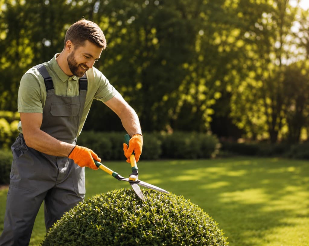 Jardinier taille une haie — logiciel de gestion pour paysagistes